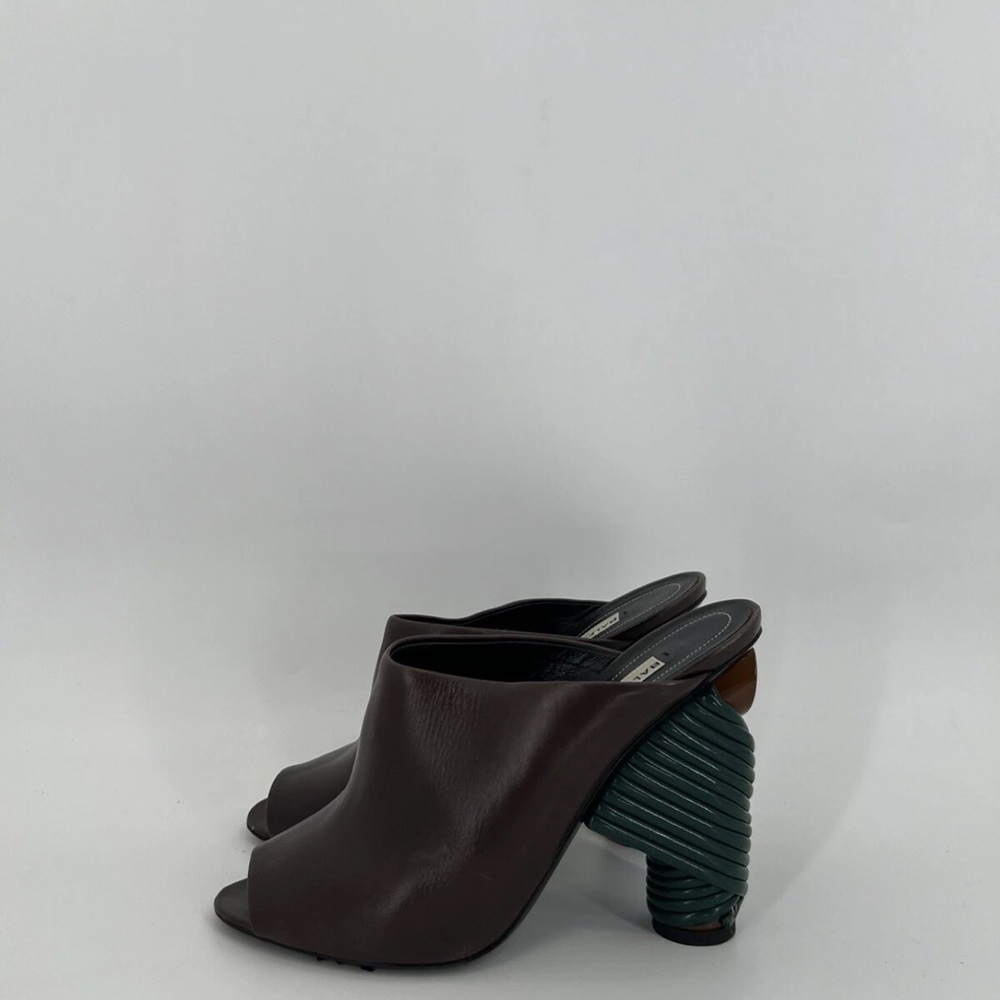Balenciaga Leather Coiled Wrap Heel Mules Marron Cachou Brown Green Modern